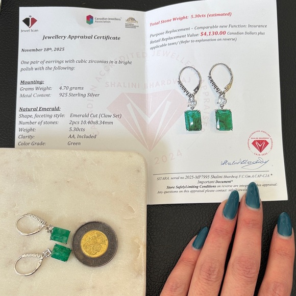 Natural Emerald Drop Earrings - Picture 8 of 13